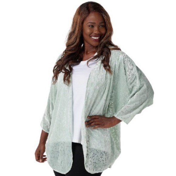 The Muses Closet Women Cardigan 3X ~ Velvet Burnout Plus Floral Green A391060 - Picture 1 of 6